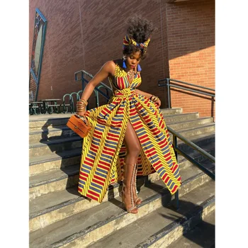 Африканские Платья в стиле Инди для Женщин, Платье Макси с Цветочным Принтом Дашики, Длинная Летняя Мода 2023, Бандажная Элегантная Африканская Одежда