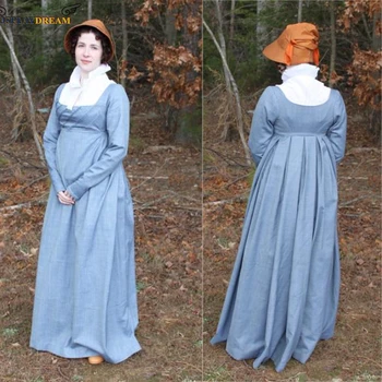 Бело-голубое платье Джейн Остин, платье эпохи Регентства, Викторианское платье для чаепития с высокой талией, Бальное платье на Хэллоуин