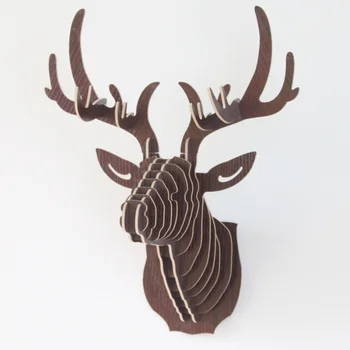 Бесплатная доставка 3D головоломка деревянная модель DIY Настенное животное голова оленя деревянные поделки украшение дома