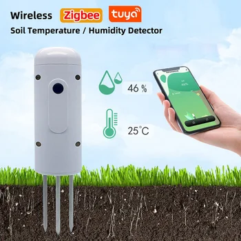 Беспроводной измеритель влажности почвы Tuya Zigbee, тестер температуры и влажности, монитор растений, водонепроницаемый детектор IP67 для садовых посадок