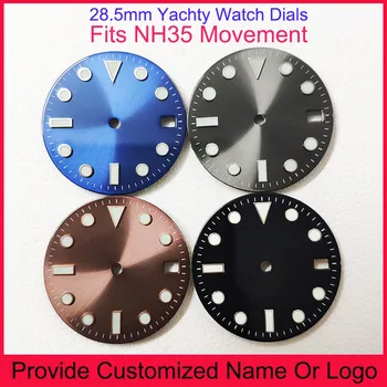 Верхние детали со вставками в циферблате NH35 28,5 мм, модифицированные Y-Master Автоматические часы, циферблат с логотипом S на заказ, логотип DIY, синие светящиеся аксессуары