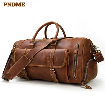 Винтажная мужская дорожная сумка из воловьей кожи Crazy Horse большой емкости, высококачественная натуральная сумка для багажа выходного дня