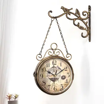 Винтажные садовые Двухсторонние настенные часы, Простые железные часы, Украшение гостиной, 2-Сторонние Настенные часы, Модные Железные Часы