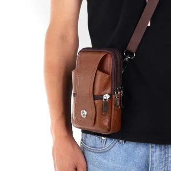 Высококачественная кожаная поясная сумка, многофункциональная мужская поясная сумка, маленькая сумка через плечо, сумки через плечо с многослойной пряжкой, сумка для мобильного телефона