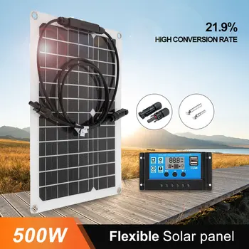 Гибкая солнечная панель мощностью 500 Вт, зарядное устройство 12 В, двойной USB с контроллером 10A-60A, блок питания солнечных батарей для кемпинга на открытом воздухе