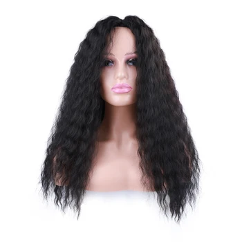 Длинный синтетический парик натурального черного цвета, свободный парик с глубокими вьющимися волосами, Афро-кудрявые парики для женщин, черный кудрявый синтетический парик с пышными волосами