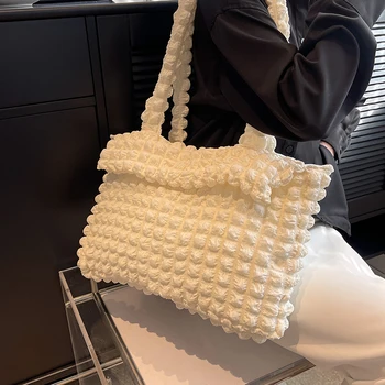 Женская сумка большой емкости с плиссированным дизайном, роскошная трендовая сумка 2023, повседневная сумка через плечо из мягкой ткани, сумка для покупок, кошелек