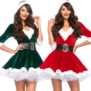 Женское Рождественское Нарядное платье для вечеринки, модный костюм Мисс Клаус, Рождественские сексуальные наряды, толстовка с капюшоном, костюмы для косплея Санта-Клауса