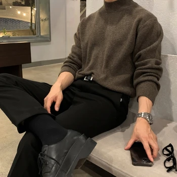 Зимний мужской свитер со стоячим воротником, теплый модный повседневный вязаный пуловер, мужской корейский Свободный свитер с длинным рукавом, мужской Джемпер