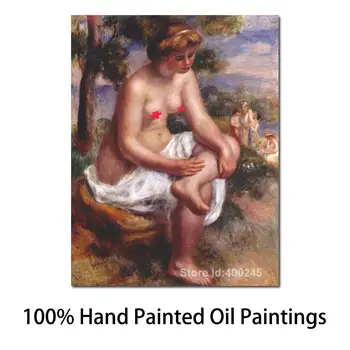 Картина с изображением обнаженной девушки, сидящей Купальщицы в пейзаже Пьер Огюст Ренуар Холст, ручная роспись высокого качества
