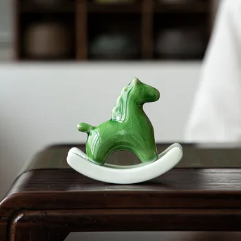 Керамические украшения для чая с зеленой лошадкой, изящная ручка, украшение для гостиной, спальни, детской, настольных принадлежностей
