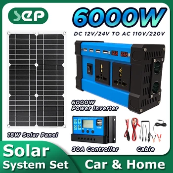 Комбинация солнечной системы 6000 Вт Инвертор 30A Контроллер 18 Вт Солнечная панель от 12 В до 220 В/110 В Интеллектуальная зарядка и разрядка Кемпинг