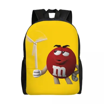 Красные двойные Шоколадные смайлики M-M, рюкзак для ноутбука, Мужская Женская Повседневная сумка для книг для студентов колледжа, Мультяшная сумка для конфет