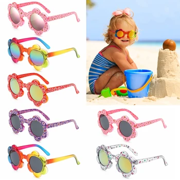 Красочные солнцезащитные очки для фотосъемки в путешествиях для маленьких девочек и мальчиков, детские солнцезащитные очки в форме цветка, круглые солнцезащитные очки в форме цветка