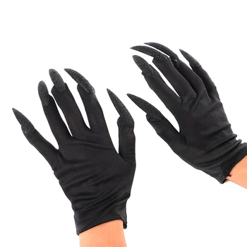 Крутые перчатки на Хэллоуин, Призрачный коготь, короткие перчатки, Модные черные длинные ногти, Забавные перчатки для Косплея на Хэллоуин, Аксессуары