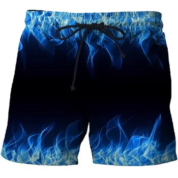Летние мужские и женские пляжные брюки с 3D принтом синего пламени, пляжные шорты для отдыха на море, модный уличный художественный узор