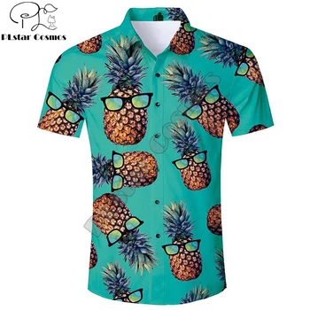 Летние Рубашки 2021 Года в стиле Харадзюку с коротким рукавом, Забавные Очки С Тропическим Ананасом, Гавайская Рубашка с 3D Принтом, Мужская Повседневная Рубашка В стиле Харадзюку