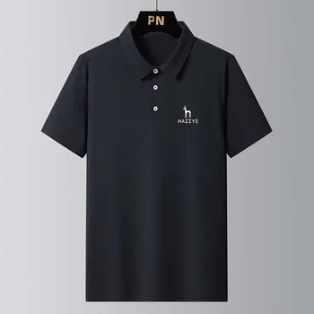 Летняя новая мужская футболка HAZZYS с коротким рукавом, одежда Поло, Мужской воротник для гольфа, молодежная повседневная футболка из бесследного шелка льда, одежда