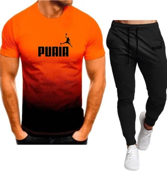 Лето 2023, хит продаж, Новые мужские футболки + брюки, мужской спортивный трендовый комплект с логотипом бренда, повседневная мода, удобный хлопок
