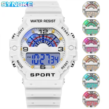 Многофункциональные мужские спортивные часы SYNOKE, светодиодные цифровые часы с большим циферблатом, водонепроницаемые светящиеся мужские спортивные часы, электронные часы