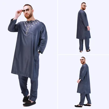 Модный мусульманский мужской костюм, Новый мусульманский национальный костюм, топы с длинными рукавами + брюки, Комплекты из 2 предметов, мужские костюмы, осенне-зимняя одежда