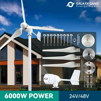 мощность Генератора Ветряной мельницы мощностью 3 кВт 6000 Вт 3 Лезвия 12 В 24 В 48 В Бесплатная Энергия С Контроллером Зарядного Устройства MPPT Автономная Инверторная Система