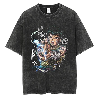 Мужская винтажная футболка в стиле хип-хоп, уличная одежда, футболка с рисунком мальчика из японского Аниме, мужская повседневная рубашка в стиле Харадзюку, летние топы