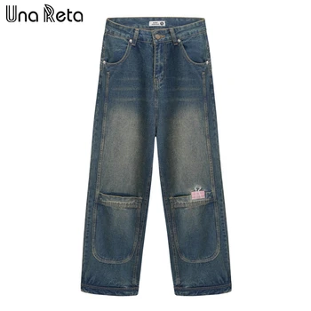 Мужские Джинсы Una Reta в стиле хип-хоп на молнии, Новая мужская одежда, Уличные Свободные джинсовые брюки Harajuku, джинсы, Мужские