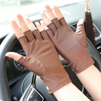 Мужчины женщины Дышащие нескользящие впитывающие пот Эластичные перчатки для вождения, Варежки с защитой от ультрафиолета, Перчатки на половину пальца