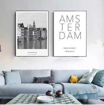 Нидерланды, Амстердам, Пейзаж, Фотография, холст, Настенное искусство, Картина, Городской плакат, Координаты Амстердама, отпечатки на холсте