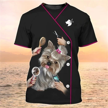 Новейшая летняя модная мужская футболка с логотипом парикмахера для собак, футболка с 3D принтом, повседневные топы Унисекс, униформа для грумера домашних животных