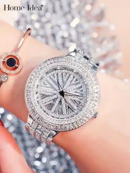 Новые Женские Серебряные часы с покрытием из нержавеющей стали и розового золота, Элегантные женские наручные часы со скрытой застежкой, блестящие кварцевые часы с кристаллами
