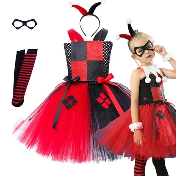 Платье-клоун для девочек, Красное Платье-пачка, Праздничный Карнавальный Костюм на Хэллоуин, Одежда для Выпускного Вечера, Яркие цвета, Vestidos от 2 до 12 лет