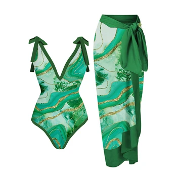 Пляжный цельный купальник с цветными блоками и винтажным принтом, Бикини 2023, Женская мода, элегантность, Роскошный Летний Пляжный Сексуальный эротический костюм