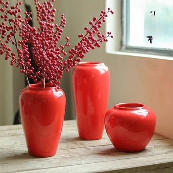 Продукт можно настроить. Красная ваза, керамика, Китайская цветочная композиция, празднование новоселья, красная гостиная