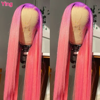 Прямые волосы Ying Hair Bone с фиолетовым корнем, розовый Парик на кружеве 13X6, 180% Бразильский Реми # 613, 13X4, Прозрачные Парики на кружеве