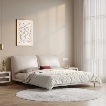Роскошное современное постельное белье Master King Кожаная кровать Итальянская минималистичная мягкая кровать-мешок из бука Новая двуспальная свадебная кровать