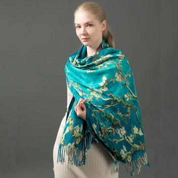 Роскошный бренд, женский зимний кашемировый шарф, шаль с цифровой росписью, шаль, картина маслом Ван Гога, пашмина, женский шарф-одеяло