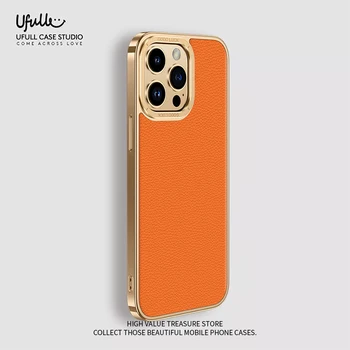 Роскошный Чехол для телефона из дермы для iPhone 14 13 12 Pro Max 14Plus Samsung S22 S23Pro Ультра Натуральная кожа с гальваническим покрытием