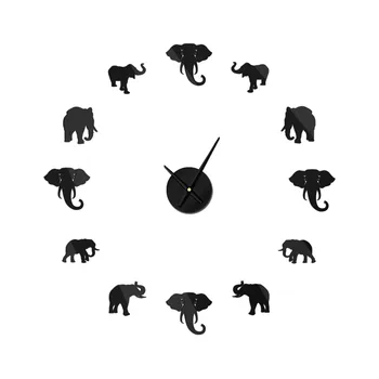 Сделай САМ, большие настенные часы, современный дизайн, Животные джунглей, Слон, зоопарк, декор, 3D зеркальный эффект, Гигантские бескаркасные настенные часы, наклейка на стену