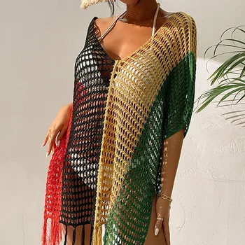 Сексуальный Пляжный Солнцезащитный костюм с V-образным вырезом и кисточками, Закрывающий бикини, Разные цвета, Свободный крой, Новый