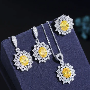 Серьги с кубическим цирконием в стиле ретро, кольцо и кулон, ожерелье, комплект для женщин, Корейская мода, вечерние украшения JS567
