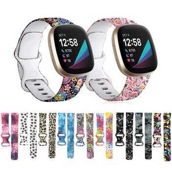 Силиконовый ремешок с принтом L/ S для смарт-часов Fitbit Versa 3/Sense, ремешок с цветочным рисунком, браслет на запястье, ремешки для Fitbit Versa 3