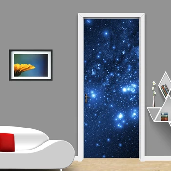 Современный 3D Стереоскопический эффект Звездное Небо Настенные обои Гостиная Спальня Украшение Двери Настенная живопись ПВХ Наклейки Водонепроницаемые