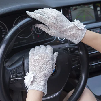 Солнцезащитные женские перчатки, Кружевные уличные перчатки для пальцев, однотонный бант, сенсорный экран, нескользящая сетка, Сексуальные весенне-летние перчатки