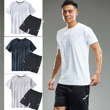 Спортивные шорты, мужской спортивный комплект для фитнеса, тренировочная рубашка с шортами, комплект для занятий фитнесом, комплекты для бега в спортзал