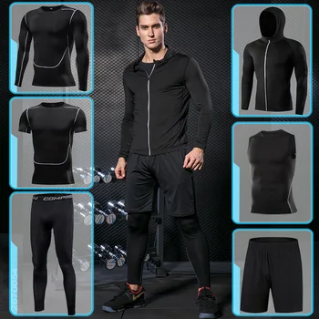 Спортивный комплект для бега, мужская облегающая спортивная одежда, спортивный костюм для занятий в тренажерном зале, для тренировок на открытом воздухе, Компрессионный спортивный костюм, Одежда черного цвета