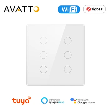 Умный переключатель AVATTO Tuya WiFi, AC 110-220 В, Бразилия, сенсорная панель 4x4, 4/6 групп, управление приложением, работа с Alexa, Google Home