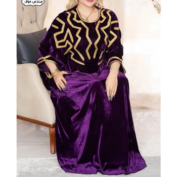 Фиолетовое Нарядное Бархатное Длинное платье с марокканским платьем из Дубая и халатом Фараша Европейский и американский модный Тренд