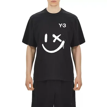 Футболки Y3 Yohji Yamamoto 24SS, Японская Мода, Минималистичный Ветер, Принты с Улыбающимся лицом, Повседневная Свободная футболка Y-3 Для мужчин и женщин